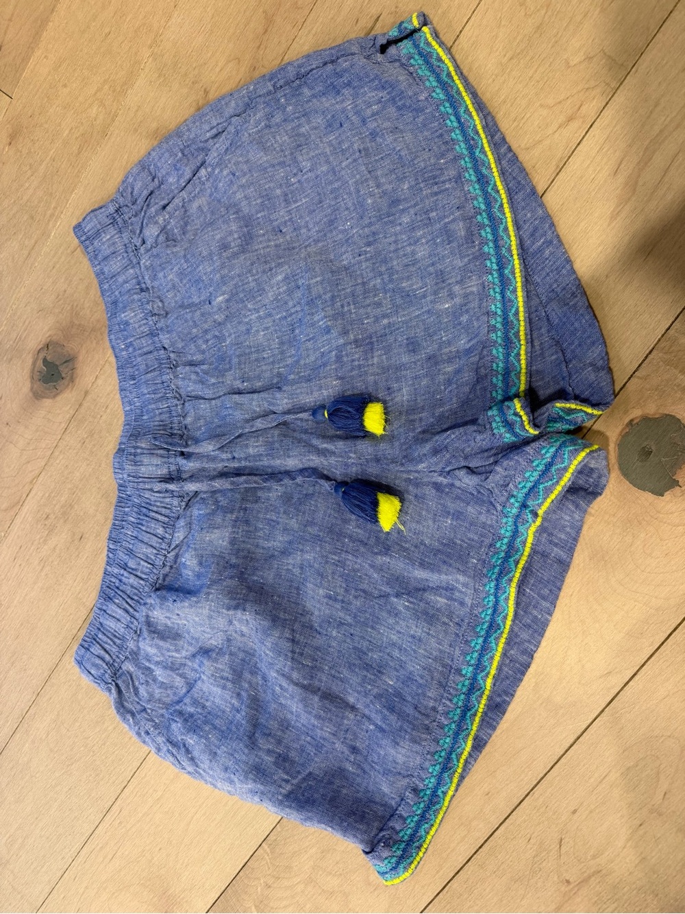 Vineyard Vines Blue Linen-Blend Shorts with Yellow & Teal Trim